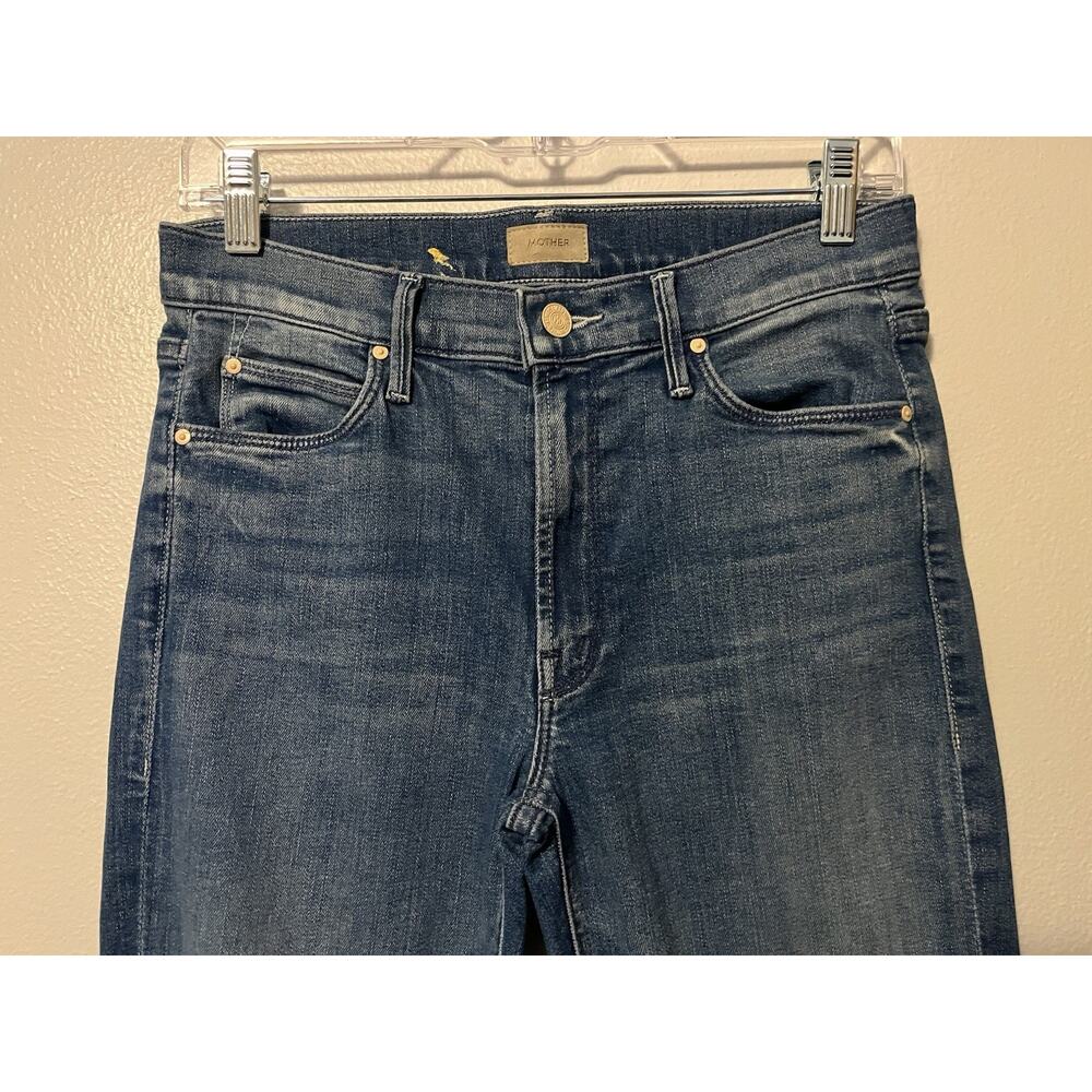 MOTHER The Mid Rise Dazzler Ankle Jeans Size 27 Blue Cherry Picking Bird Design - Picture 3 of 13
